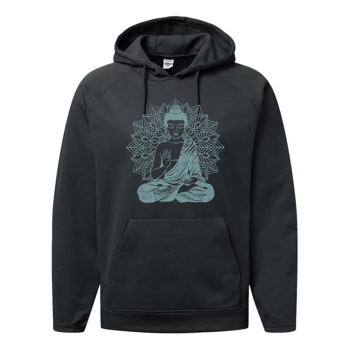 Buddha Blue Buddhism Zen Buddhist Spiritual Meditation Yoga Performance Fleece Hoodie