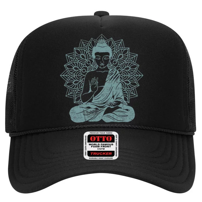 Buddha Blue Buddhism Zen Buddhist Spiritual Meditation Yoga High Crown Mesh Trucker Hat