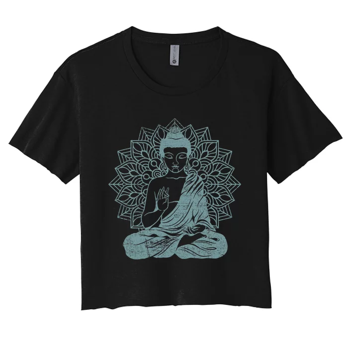 Buddha Blue Buddhism Zen Buddhist Spiritual Meditation Yoga Women's Crop Top Tee