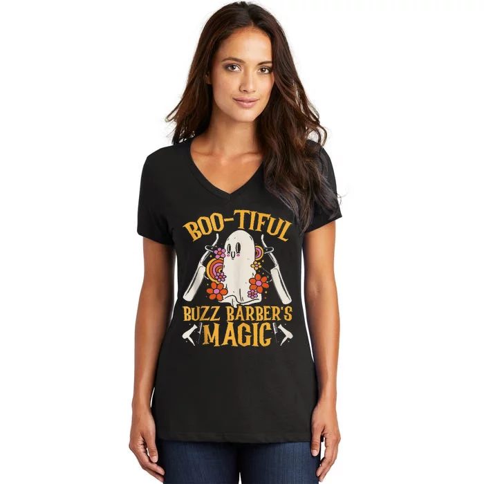 Bootiful Buzz BarberS Magic Scary Barber Funny Halloween Women's V-Neck T-Shirt