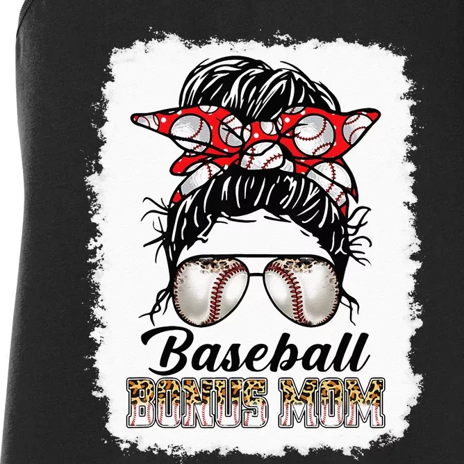 Bleached Baseball Bonus Mom Messy Bun Game Day Mothers Day Women's Racerback Tank