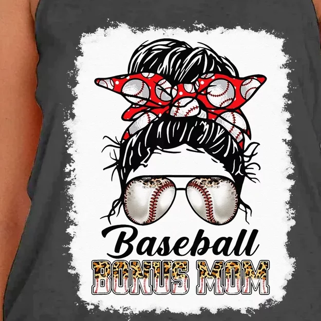 Bleached Baseball Bonus Mom Messy Bun Game Day Mothers Day Women's Knotted Racerback Tank