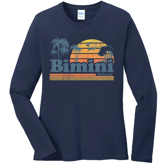 Bimini Bahamas Beach Summer Vacation Sun Vintage 70S Retro Ladies Long Sleeve Shirt