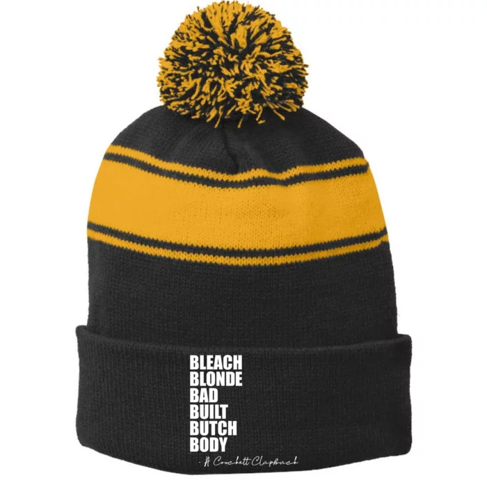 Bleach Blonde Bad Built Butch Body Stripe Pom Pom Beanie