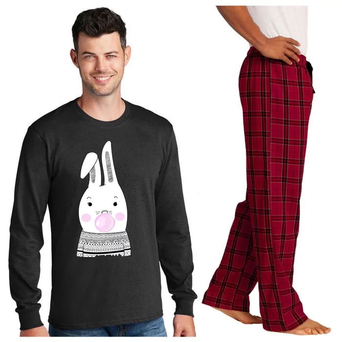 Bubblegum Bunny Blowing Bubble Easter Day With Cool Rabbit Cool Gift Long Sleeve Pajama Set