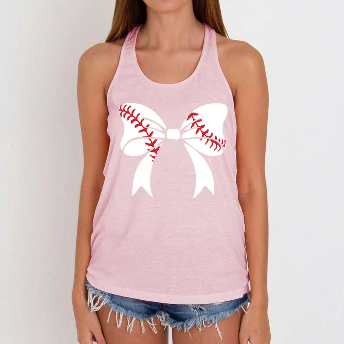 Baseball Bow Coquette Bows Great Gift Women's Knotted Racerback Tank