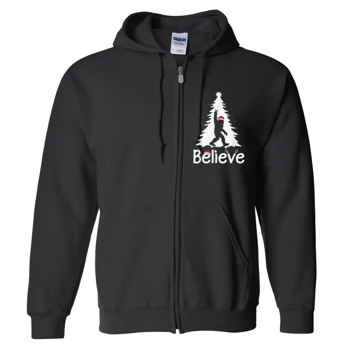 Believe Bigfoot Christmas Yetti Funny Xmas Tree Sasquatch Full Zip Hoodie