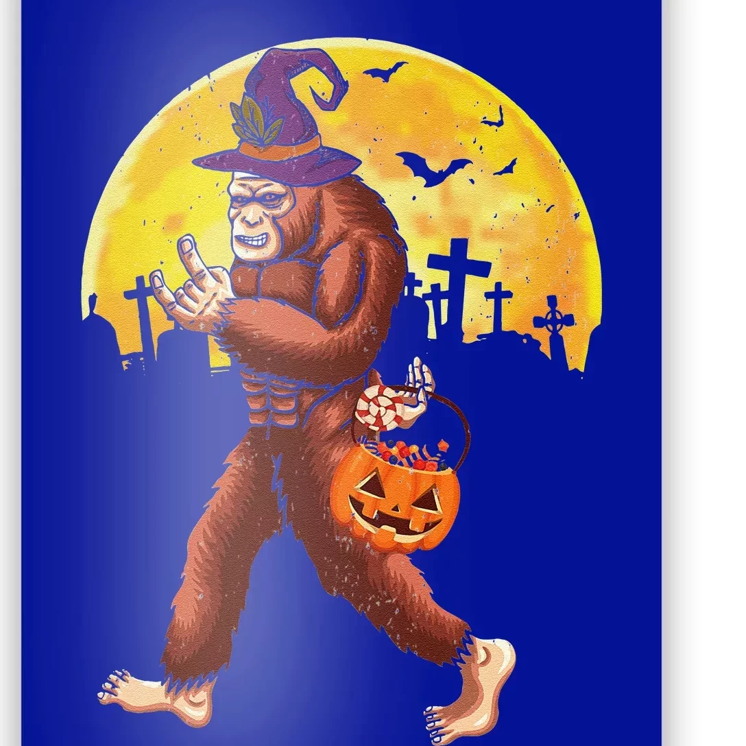 Bigfoot Bring Candy Jack O Lantern Funny Halloween Sasquatch Poster