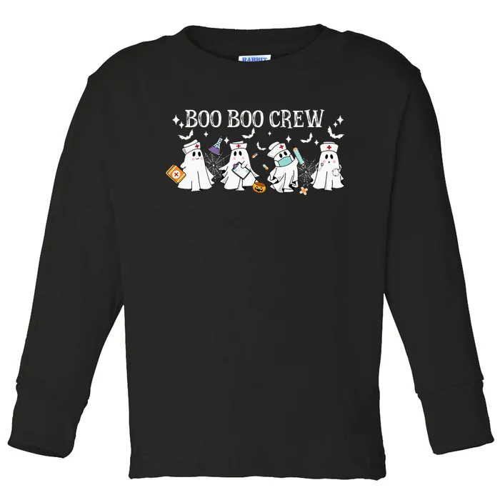 Boo Boo Crew Nurse Ghost Funny Halloween Toddler Long Sleeve Shirt