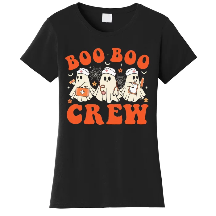 Boo Boo Crew Nurse Ghost Scrub Top Nursing Halloween Costume Women's T-Shirt