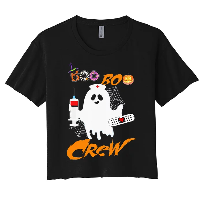 Boo Boo Crew Nurse Ghost Funny Halloween Costume Fun Gifts Women's Crop Top Tee