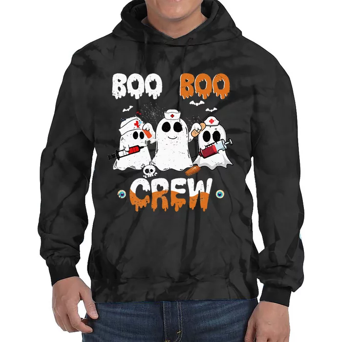 Boo Boo Crew Nurse Ghost Funny Halloween Costume Matching Tie Dye Hoodie