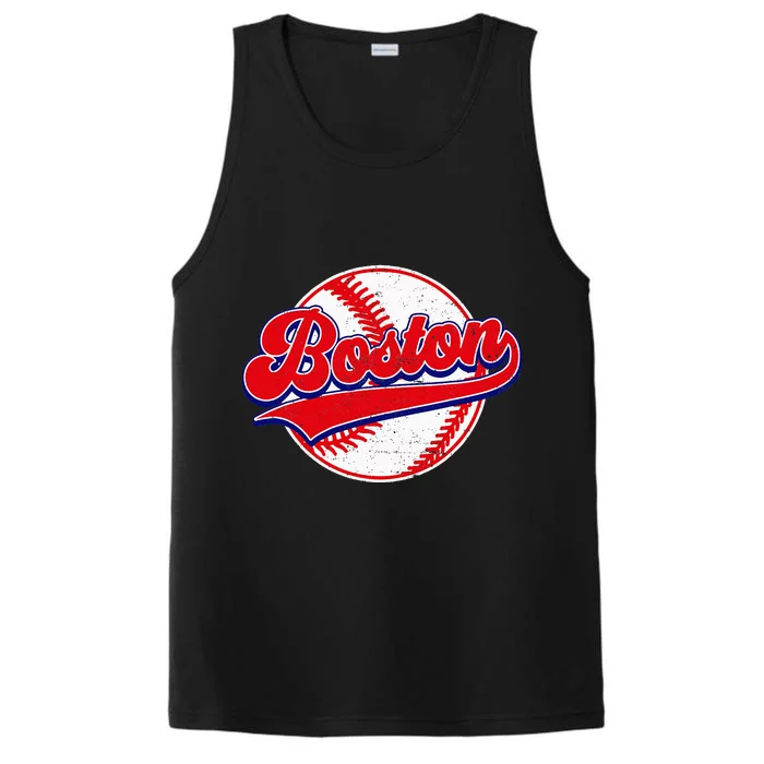 Boston Baseball Cityscape Distressed Women Performance Tank