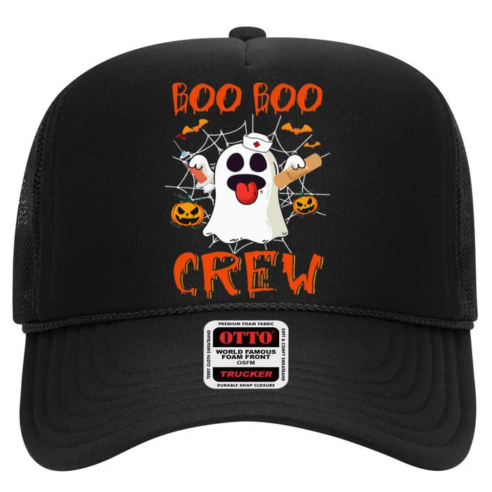 Boo Boo Crew Nurse Ghost Funny Halloween Costume Vintage High Crown Mesh Trucker Hat