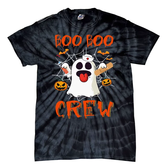 Boo Boo Crew Nurse Ghost Funny Halloween Costume Vintage Tie-Dye T-Shirt