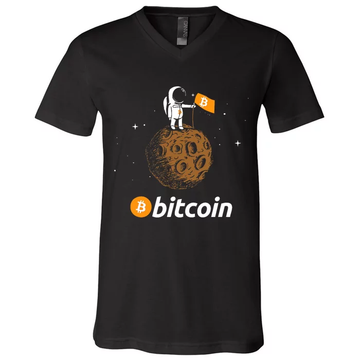 Bitcoin Btc Crypto To The Moon Featuring Astronaut V-Neck T-Shirt