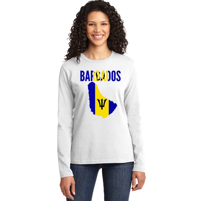 Barbadian Barbados Country Map Flag Ladies Long Sleeve Shirt