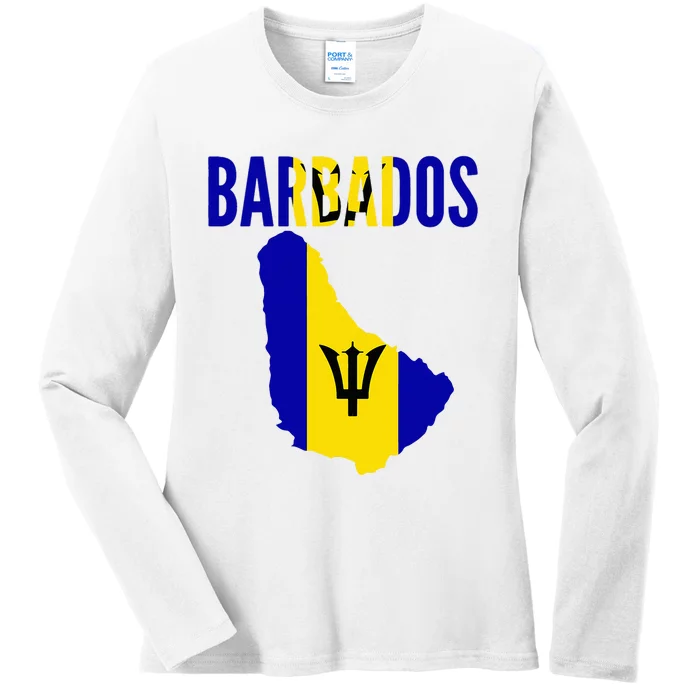 Barbadian Barbados Country Map Flag Ladies Long Sleeve Shirt