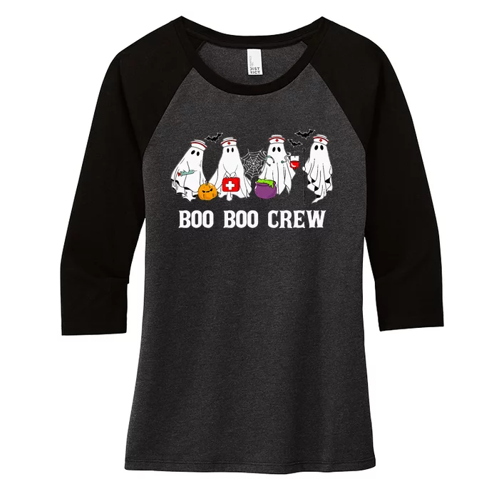 Boo Boo Crew Nurse Funny Ghost Halloween Nursing Women's Tri-Blend 3/4-Sleeve Raglan Shirt