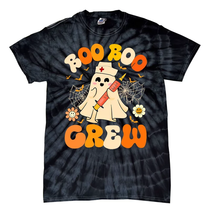 Boo Boo Crew Funny Ghost Nurse Retro Halloween Nursing Rn Tie-Dye T-Shirt