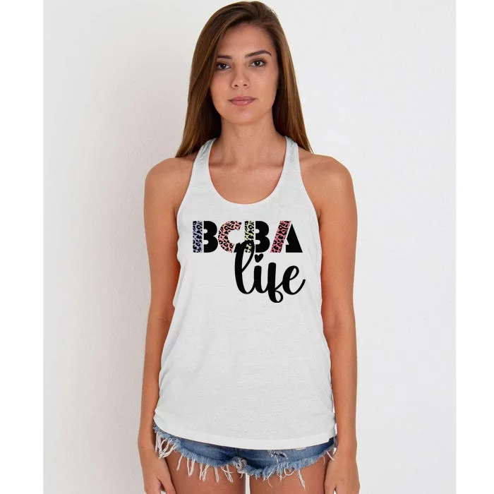 Bcba Board Certified Behavior Analyst Retro Leopard Rainbow Women's Knotted Racerback Tank