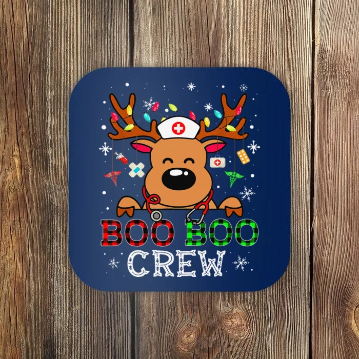 Boo Boo Crew Reindeer Nurse Buffalo Plaid Nurse Christmas Coaster