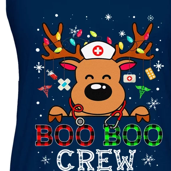 Boo Boo Crew Reindeer Nurse Buffalo Plaid Nurse Christmas Ladies Essential Flowy Tank