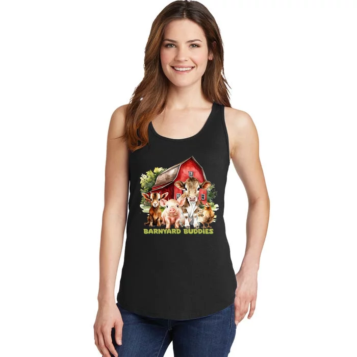 Barnyard Buddies Cute Cow Goat Pig Hen On The Farm Barnyard Ladies Essential Tank