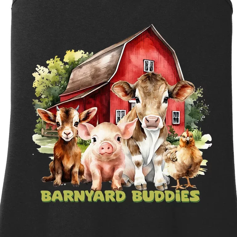 Barnyard Buddies Cute Cow Goat Pig Hen On The Farm Barnyard Ladies Essential Tank