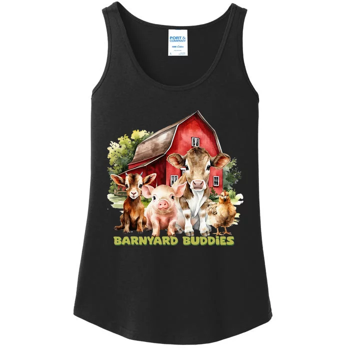 Barnyard Buddies Cute Cow Goat Pig Hen On The Farm Barnyard Ladies Essential Tank