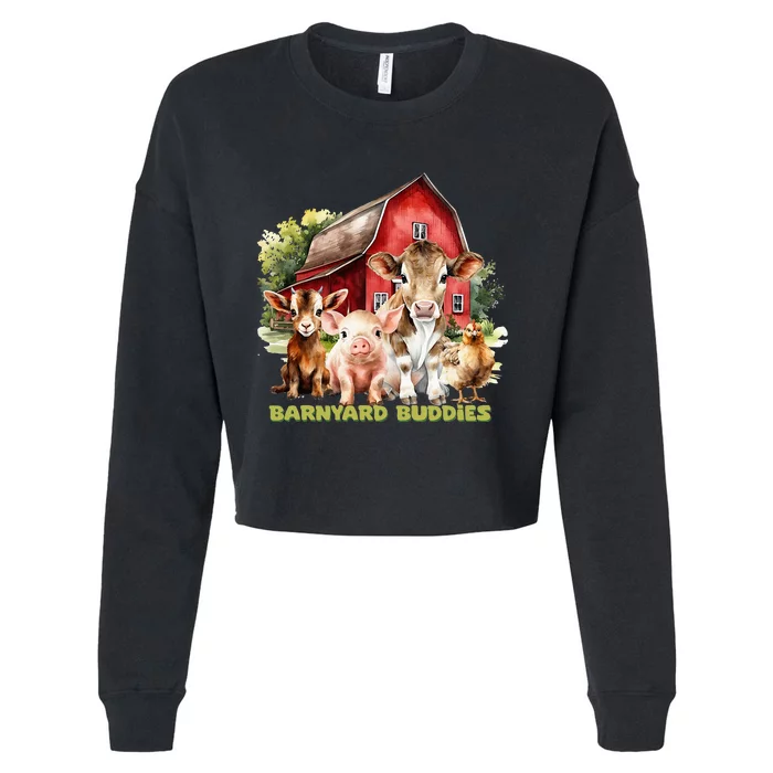 Barnyard Buddies Cute Cow Goat Pig Hen On The Farm Barnyard Cropped Pullover Crew