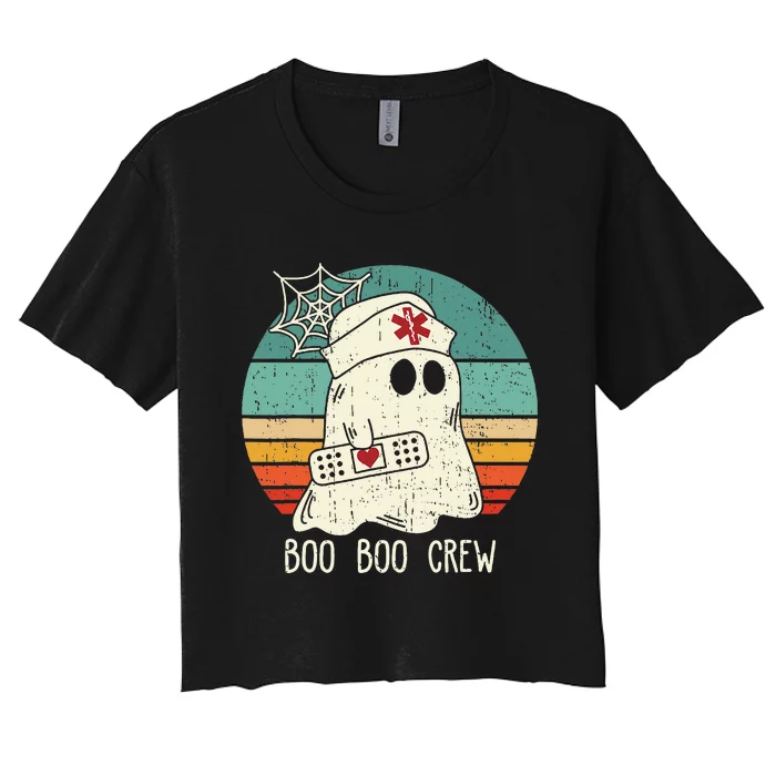 Boo Boo Crew Nurse Scrub Halloween Nurse Shirts Women's Crop Top Tee