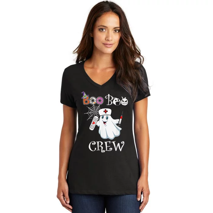 Boo Boo Crew Funny Ghost Paramedic Emt Ems Nurse Halloween Women's V-Neck T-Shirt