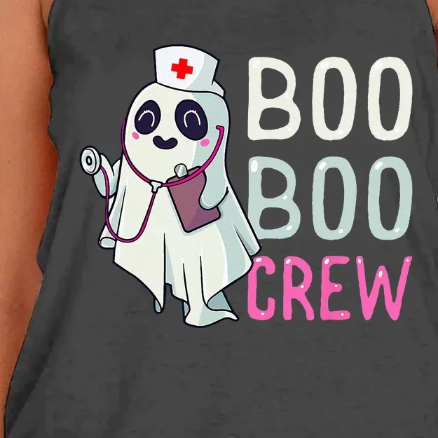 Boo Boo Crew Nurse Ghost Funny Halloween Costume Women's Knotted Racerback Tank