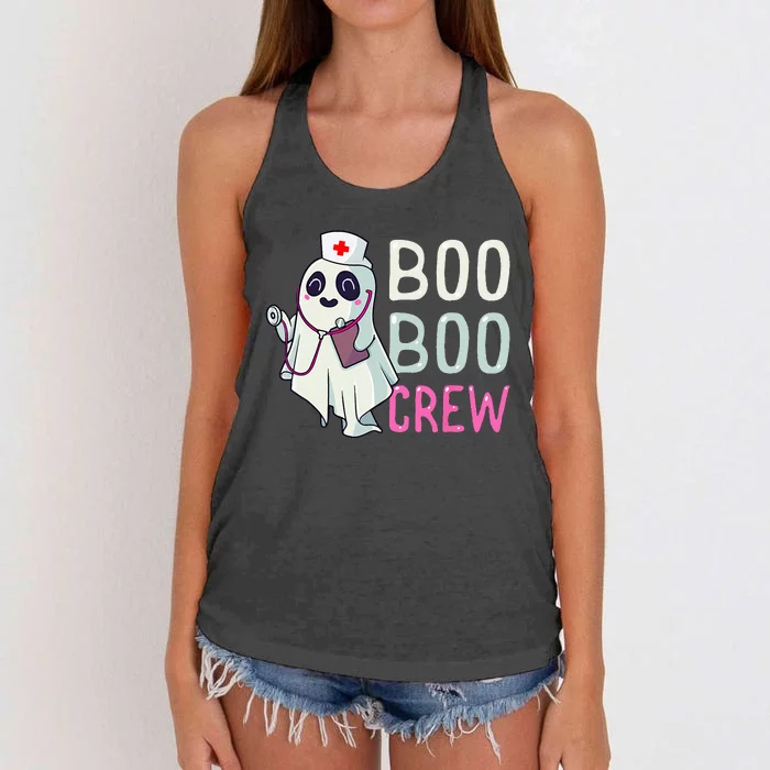 Boo Boo Crew Nurse Ghost Funny Halloween Costume Women's Knotted Racerback Tank