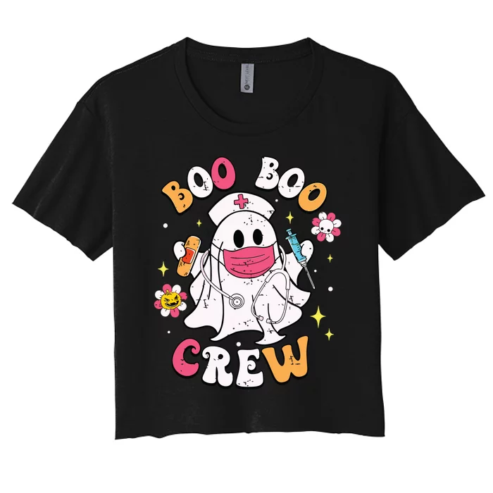 Boo Boo Crew Halloween Ghost Nurse Women's Crop Top Tee