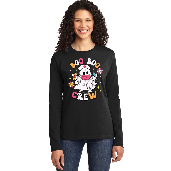 Boo Boo Crew Halloween Ghost Nurse Ladies Long Sleeve Shirt