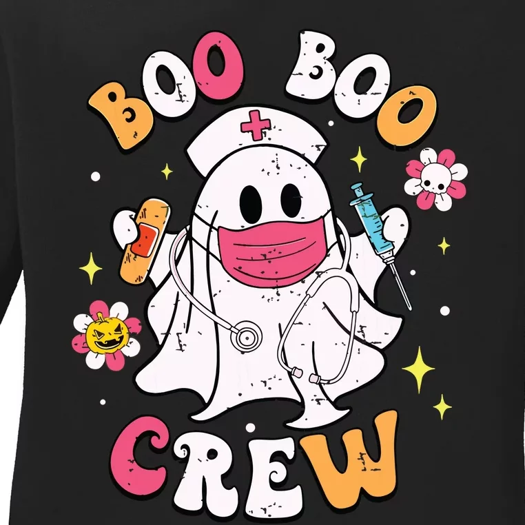 Boo Boo Crew Halloween Ghost Nurse Ladies Long Sleeve Shirt