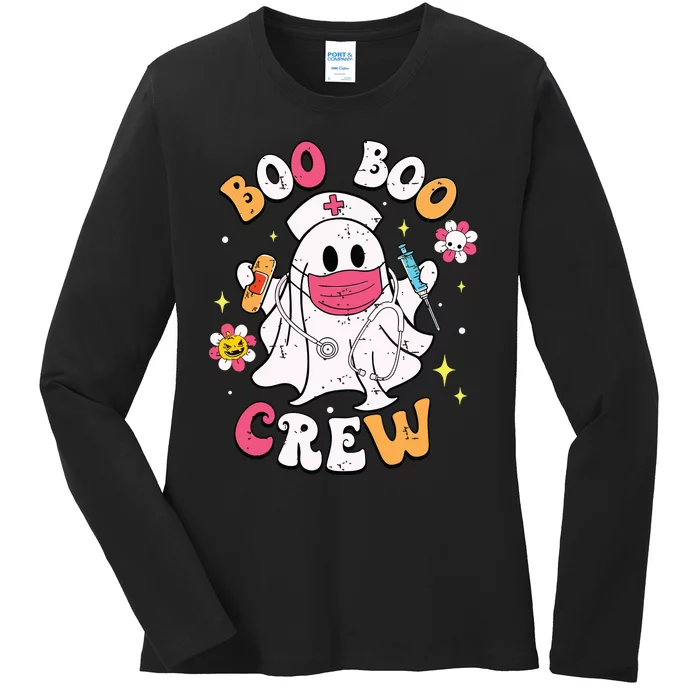 Boo Boo Crew Halloween Ghost Nurse Ladies Long Sleeve Shirt