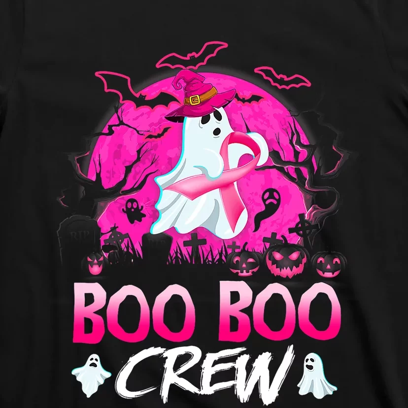 Boo Boo Crew Halloween Ghost Ribbon Breast Cancer Awareness T-Shirt