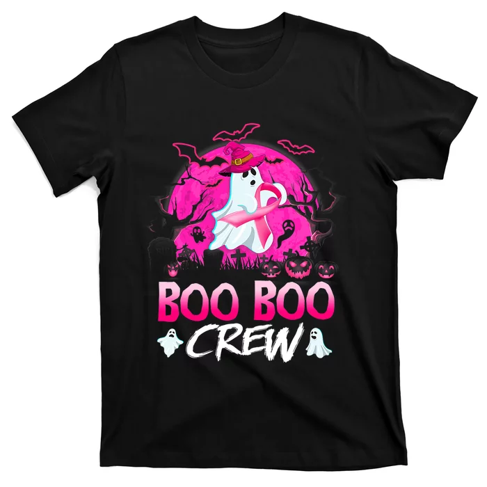 Boo Boo Crew Halloween Ghost Ribbon Breast Cancer Awareness T-Shirt