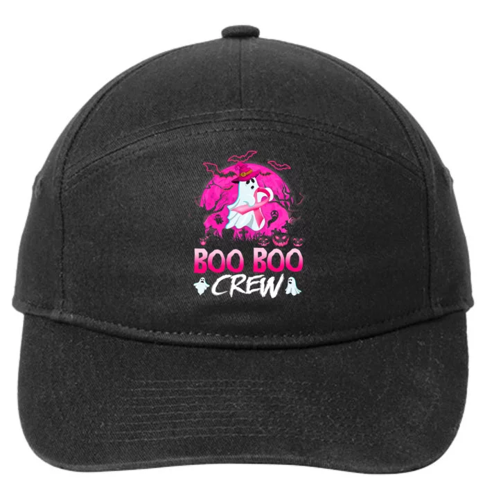 Boo Boo Crew Halloween Ghost Ribbon Breast Cancer Awareness 7-Panel Snapback Hat