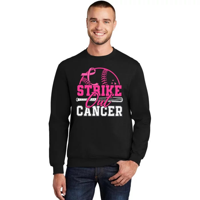 Baseball Breast Cancer Strike Out Cancer Awareness Month Tall Sweatshirt