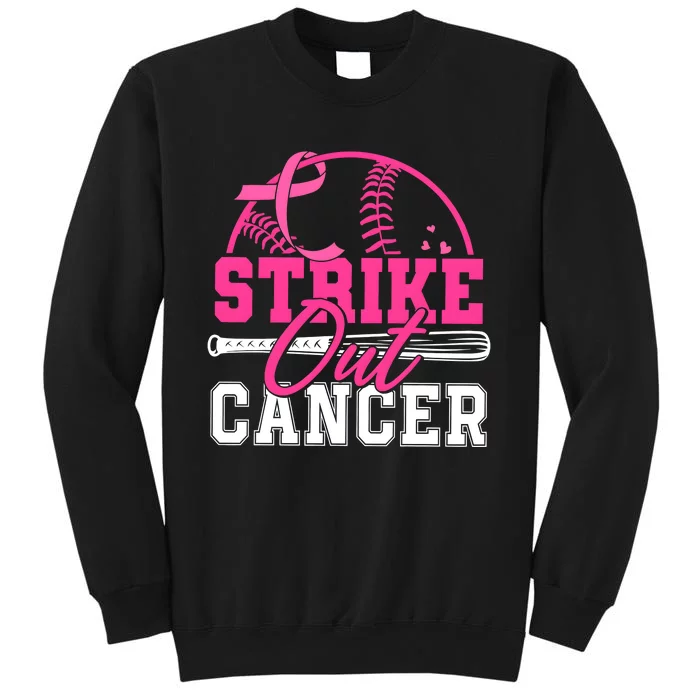 Baseball Breast Cancer Strike Out Cancer Awareness Month Tall Sweatshirt