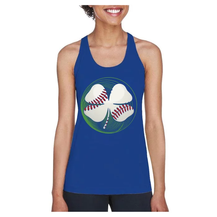 Baseball Ball Clover Shamrock Ireland Saint Patrick Day Funny Gift Women's Racerback Tank