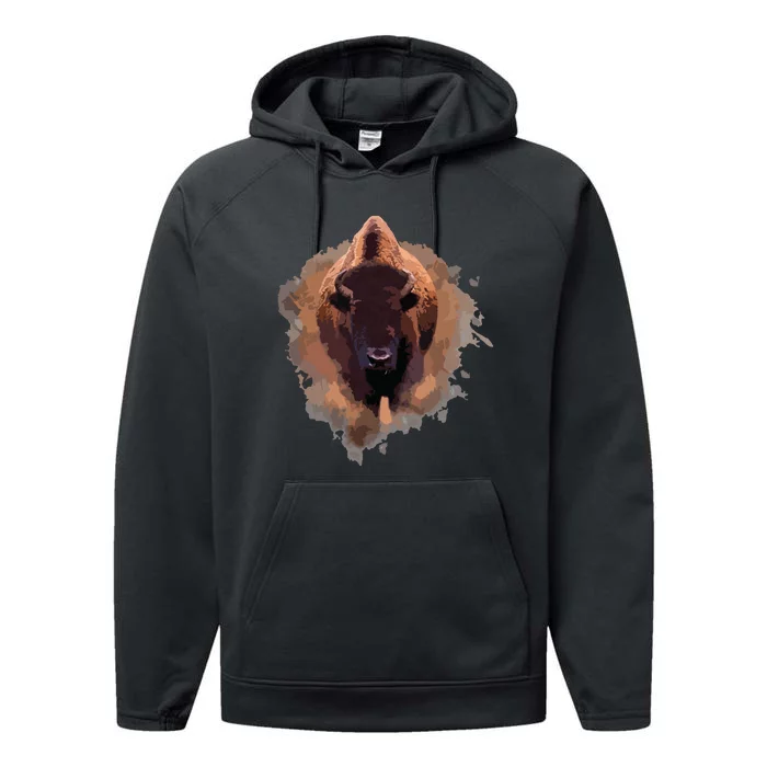 Bison Buffalo Cattle Design Illustration Gift Performance Fleece Hoodie