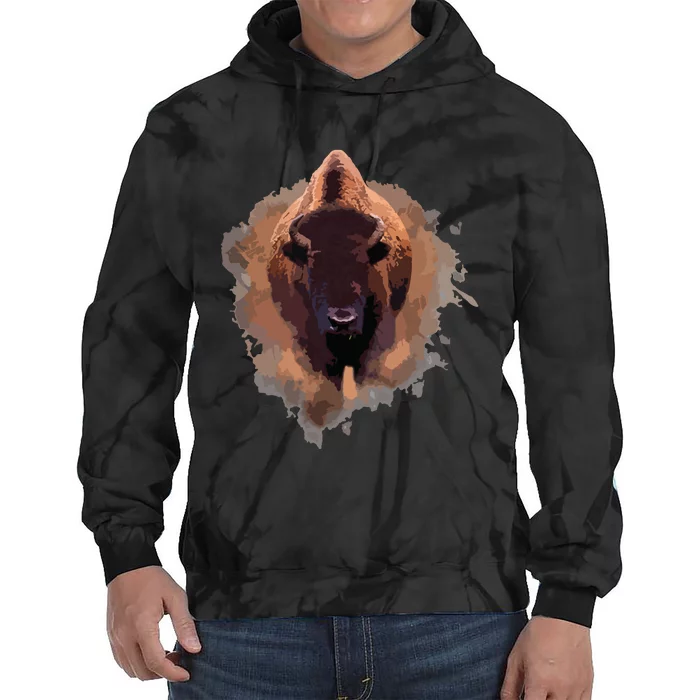 Bison Buffalo Cattle Design Illustration Gift Tie Dye Hoodie