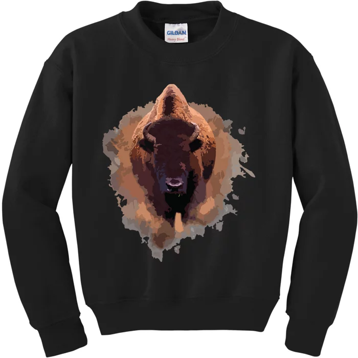 Bison Buffalo Cattle Design Illustration Gift Kids Sweatshirt