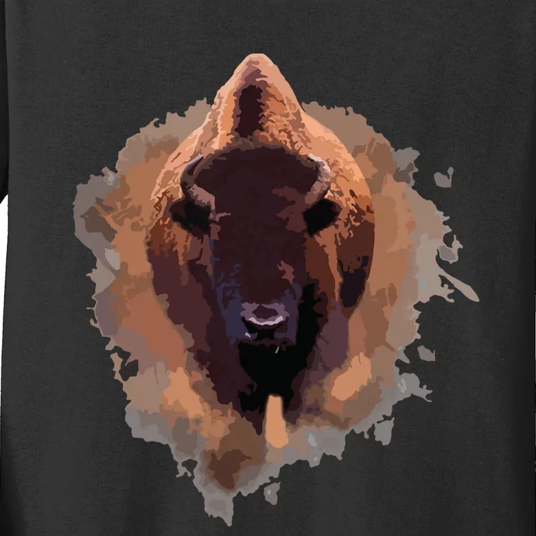 Bison Buffalo Cattle Design Illustration Gift Kids Long Sleeve Shirt