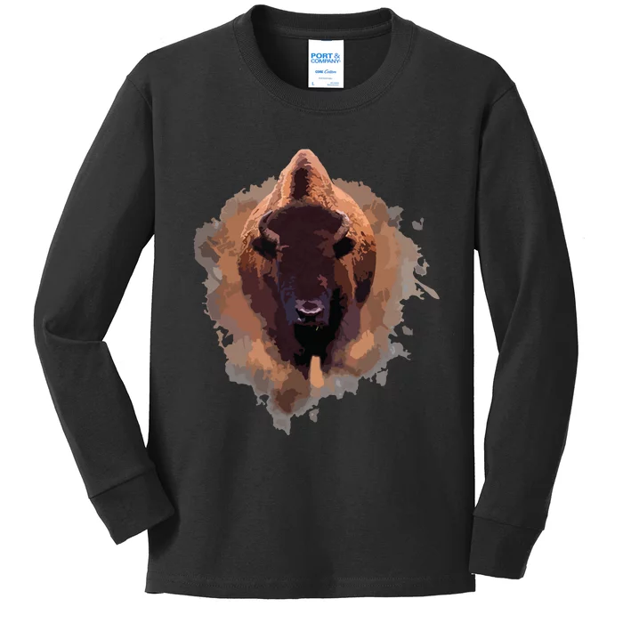 Bison Buffalo Cattle Design Illustration Gift Kids Long Sleeve Shirt